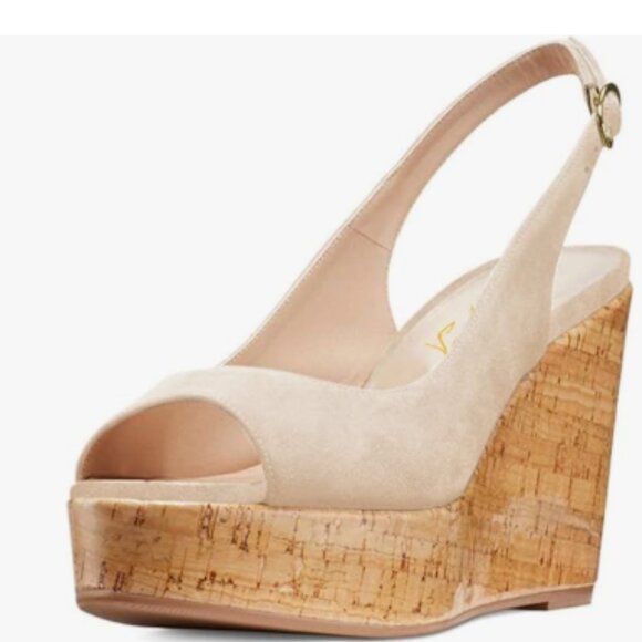 FOWT Apricot Peep Toe Slingback Platform Wedge High Heel Buckle Open Toe Sandals - Picture 1 of 8